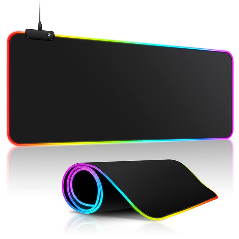 Alfombrilla de mouse grande RGB para juegos, 15 modos de luz, control táctil, extendida, suave, base de goma antideslizante para gamer,  31.5 x 11.8 pulgadas