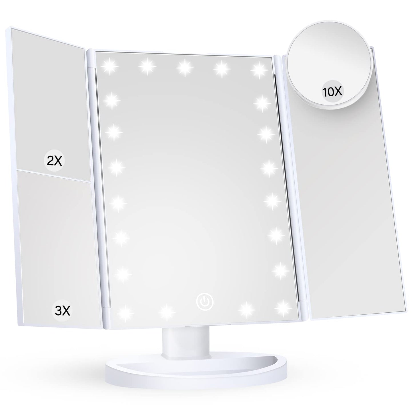 Espejo para maquillaje con luces LED, aumento de 1x, 2x y 3x