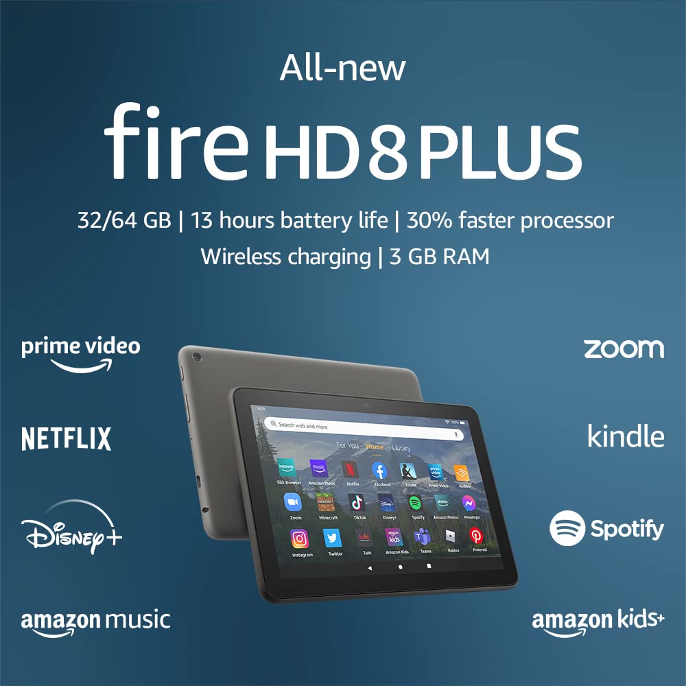 Nueva tableta Amazon Fire HD 8 Plus, pantalla HD de 8”, 3 GB de RAM, carga inalámbrica, (lanzamiento 2022)