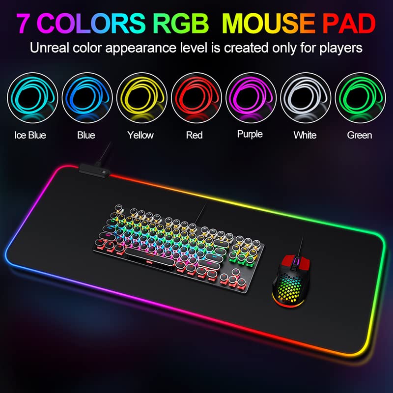 Alfombrilla de mouse grande RGB para juegos, 15 modos de luz, control táctil, extendida, suave, base de goma antideslizante para gamer,  31.5 x 11.8 pulgadas