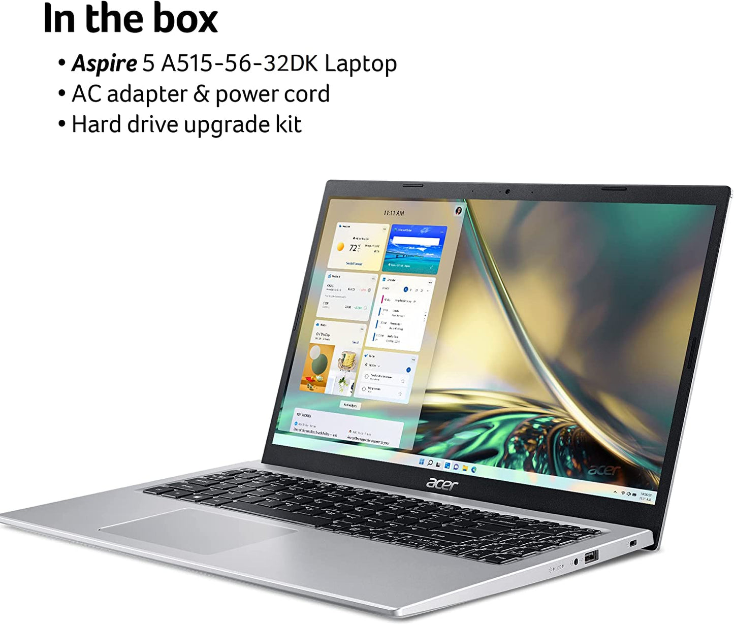 Acer Aspire 5 A515-56-32DK - Laptop delgada con procesador Intel Core i3-1115G4 de 11.ª generación, pantalla IPS Full HD de 15,6 pulgadas, memoria DDR4 de 4 GB, unidad de estado sólido SSD NVMe de 128 GB