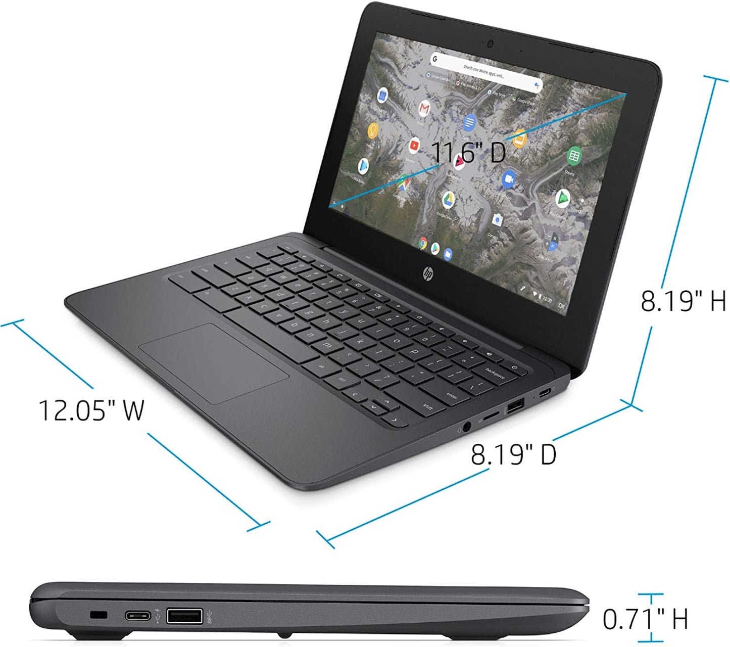 HP Chromebook Insignia, pantalla HD de 11.6 pulgadas, procesador Intel Celeron N3350, 4GB LPDDR2, 32GB eMMC