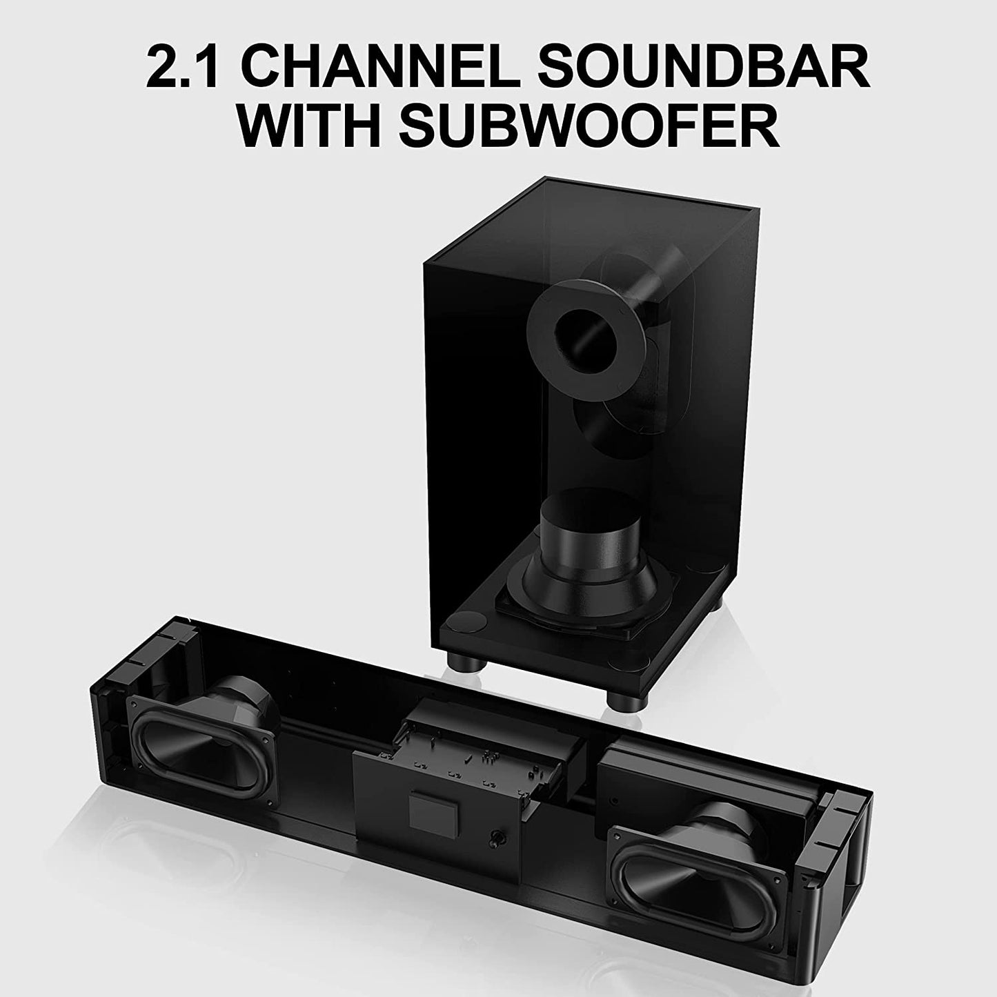 Barra de sonido con subwoofer, barra de sonido 2.1 para TV, PC, Juegos