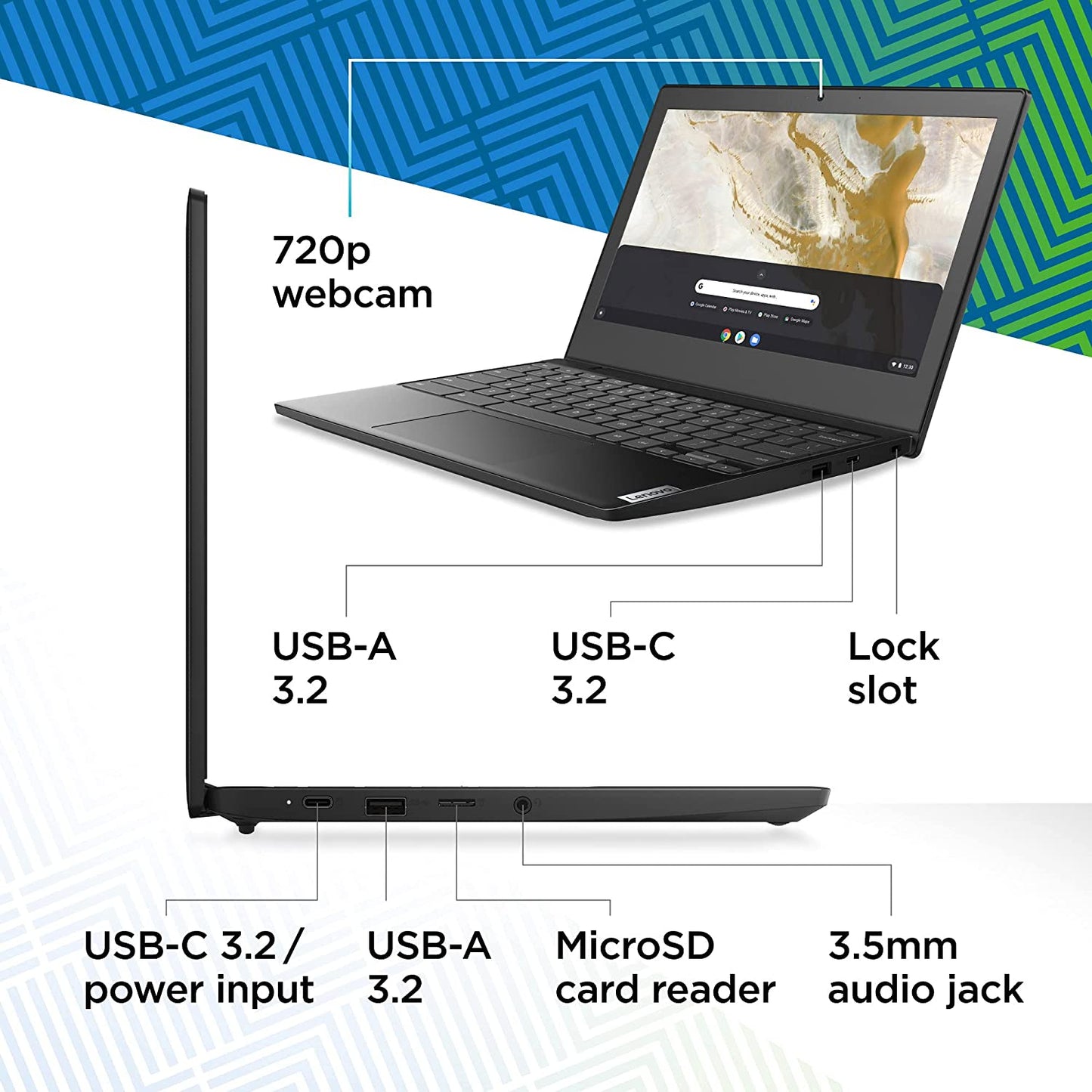 Lenovo IdeaPad 3 11 Chromebook - Laptop de 11.6 pulgadas, pantalla HD de 11.6 pulgadas (1366 x 768), procesador Intel Celeron N4020, 4GB RAM LPDDR4, almacenamiento eMMC de 64 GB