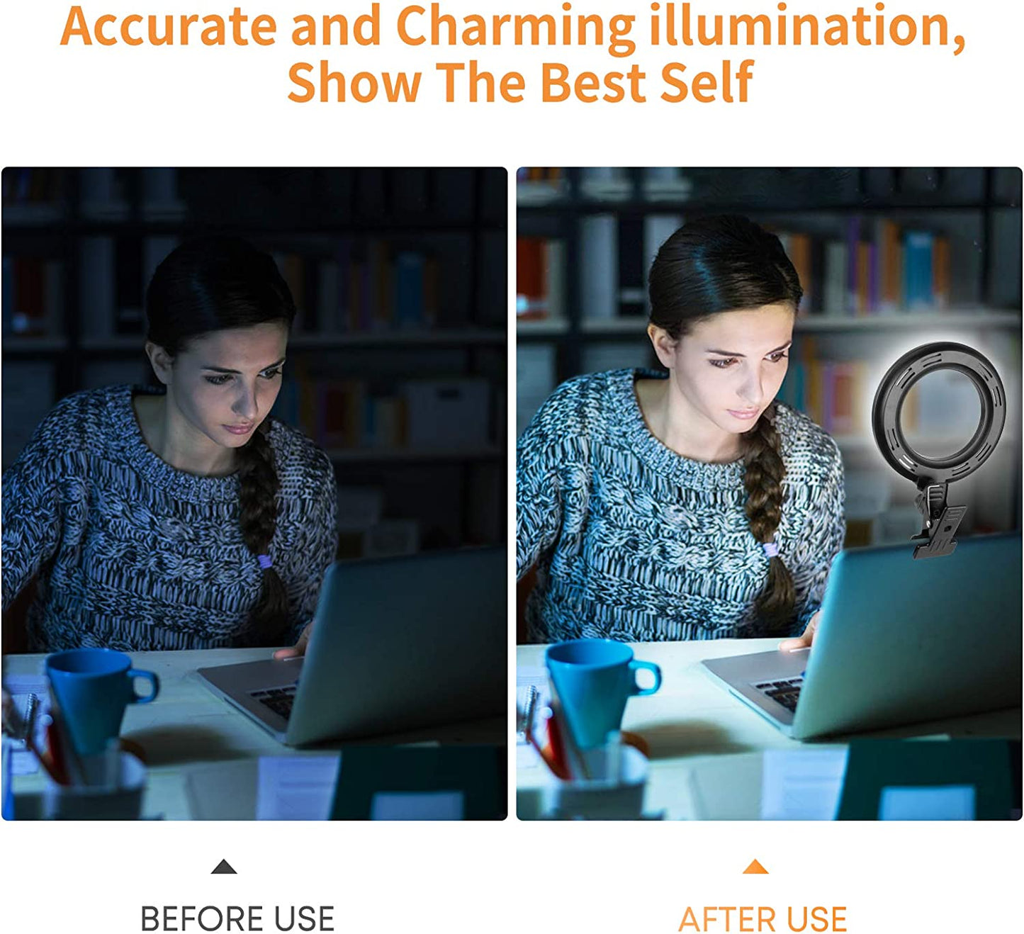 Anillo  de Luz para Portátil con 5 colores regulables y 5 niveles de brillo para iluminación de cámara web