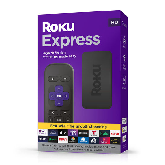 Roku Express (2022) Dispositivo de transmisión HD con cable HDMI de alta velocidad y control remoto simple