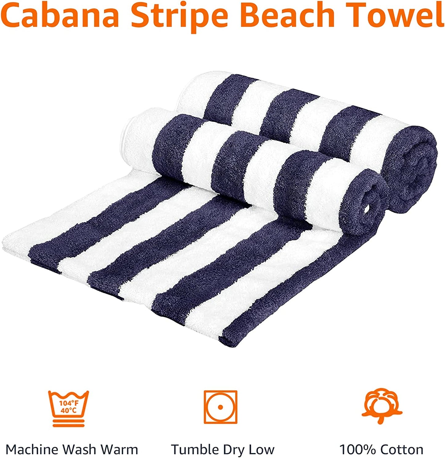 Toalla de Playa Cabana Stripe - Paquete de 2 unidades, Azul Marino